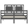 Double bed frame with gray solid wood headboard by vidaXL, Beds and slatted bases - Ref: Foro24-3194023, Price: 165,82 €, Dis...