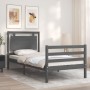 Gray solid wood bed frame with headboard 100x200 cm by vidaXL, Beds and slatted bases - Ref: Foro24-3194043, Price: 122,99 €,...