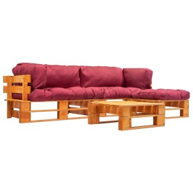 Garden pallet furniture with red cushions 4 pieces wood by vidaXL, Garden sets - Ref: Foro24-277460, Price: 302,19 €, Discoun...