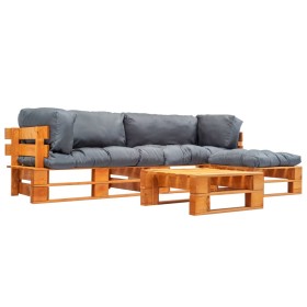 Garden pallet furniture with gray cushions 4 pieces wood by vidaXL, Garden sets - Ref: Foro24-277459, Price: 368,99 €, Discou...