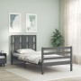 Gray solid wood bed frame with headboard 100x200 cm by vidaXL, Beds and slatted bases - Ref: Foro24-3194108, Price: 116,22 €,...