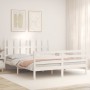 Double bed frame with white solid wood headboard by vidaXL, Beds and slatted bases - Ref: Foro24-3194122, Price: 156,16 €, Di...