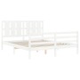 Double bed frame with white solid wood headboard by vidaXL, Beds and slatted bases - Ref: Foro24-3194122, Price: 156,16 €, Di...