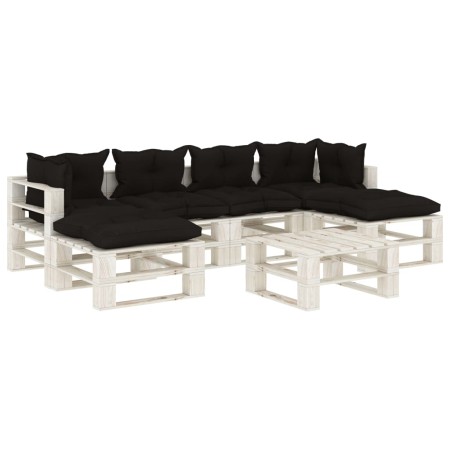 Garden pallet furniture 7 pieces with black wooden cushions by vidaXL, Garden sets - Ref: Foro24-3052363, Price: 598,64 €, Di...