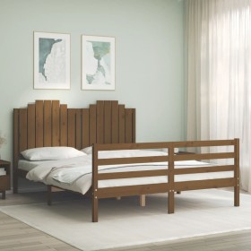 Double bed frame with honey brown wooden headboard by vidaXL, Beds and slatted bases - Ref: Foro24-3194189, Price: 194,99 €, ...