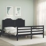 Double bed frame with black solid wood headboard by vidaXL, Beds and slatted bases - Ref: Foro24-3194190, Price: 168,58 €, Di...