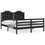 Double bed frame with black solid wood headboard by vidaXL, Beds and slatted bases - Ref: Foro24-3194190, Price: 168,99 €, Di...