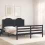 Double bed frame with black solid wood headboard by vidaXL, Beds and slatted bases - Ref: Foro24-3194190, Price: 168,99 €, Di...