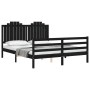 Double bed frame with black solid wood headboard by vidaXL, Beds and slatted bases - Ref: Foro24-3194190, Price: 168,99 €, Di...