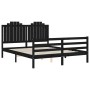 Double bed frame with black solid wood headboard by vidaXL, Beds and slatted bases - Ref: Foro24-3194190, Price: 168,99 €, Di...