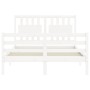 White solid wood bed frame with headboard 140x190 cm by vidaXL, Beds and slatted bases - Ref: Foro24-3194292, Price: 149,48 €...