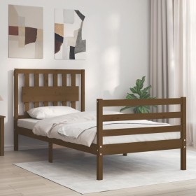 Honey brown solid wood bed frame with headboard 90x200cm by vidaXL, Beds and slatted bases - Ref: Foro24-3194299, Price: 119,...