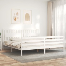 Estructura de cama con cabecero madera maciza blanco 200x200 cm de vidaXL, Camas y somieres - Ref: Foro24-3194332, Precio: 18...