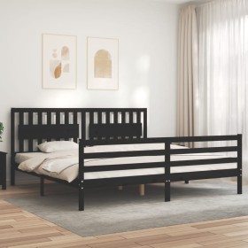 Bed frame with black solid wood headboard 200x200 cm by vidaXL, Beds and slatted bases - Ref: Foro24-3194335, Price: 181,25 €...