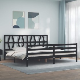 Double bed frame with black solid wood headboard by vidaXL, Beds and slatted bases - Ref: Foro24-3194395, Price: 161,99 €, Di...