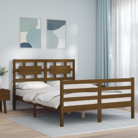 Estructura de cama matrimonio con cabecero madera marrón miel de vidaXL, Camas y somieres - Ref: Foro24-3194414, Precio: 160,...