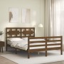 Double bed frame with honey brown wooden headboard by vidaXL, Beds and slatted bases - Ref: Foro24-3194414, Price: 160,99 €, ...