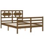 Double bed frame with honey brown wooden headboard by vidaXL, Beds and slatted bases - Ref: Foro24-3194414, Price: 160,99 €, ...