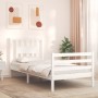 White solid wood bed frame with headboard 90x200 cm by vidaXL, Beds and slatted bases - Ref: Foro24-3194557, Price: 103,64 €,...