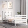 White solid wood bed frame with headboard 90x200 cm by vidaXL, Beds and slatted bases - Ref: Foro24-3194557, Price: 103,64 €,...