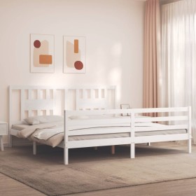 White solid wood bed frame with headboard 200x200 cm by vidaXL, Beds and slatted bases - Ref: Foro24-3194592, Price: 154,99 €...