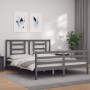 Double bed frame with gray solid wood headboard by vidaXL, Beds and slatted bases - Ref: Foro24-3194708, Price: 153,79 €, Dis...