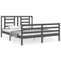 Double bed frame with gray solid wood headboard by vidaXL, Beds and slatted bases - Ref: Foro24-3194708, Price: 153,79 €, Dis...