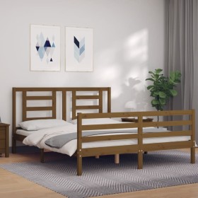 Honey brown wooden bed frame with headboard 160x200 cm by vidaXL, Beds and slatted bases - Ref: Foro24-3194714, Price: 161,99...