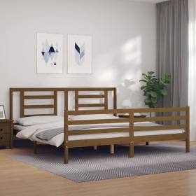 Estructura de cama con cabecero madera maciza marrón miel de vidaXL, Camas y somieres - Ref: Foro24-3194719, Precio: 182,99 €...