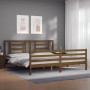 Honey brown solid wood bed frame with headboard by vidaXL, Beds and slatted bases - Ref: Foro24-3194719, Price: 182,48 €, Dis...