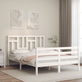 Weißer Massivholzbettrahmen mit Kopfteil 140x190 cm von vidaXL, Betten und Lattenroste - Ref: Foro24-3194942, Preis: 139,05 €...