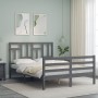 Gray solid wood bed frame with headboard 120x200 cm by vidaXL, Beds and slatted bases - Ref: Foro24-3194958, Price: 147,12 €,...