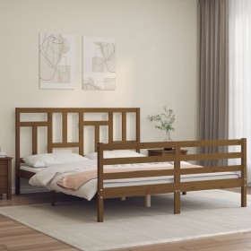 Honey brown wooden bed frame with headboard 160x200 cm by vidaXL, Beds and slatted bases - Ref: Foro24-3194974, Price: 165,66...