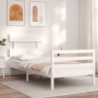 White solid wood bed frame with headboard 90x200 cm by vidaXL, Beds and slatted bases - Ref: Foro24-3195077, Price: 96,85 €, ...