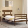 Honey brown solid wood bed frame and headboard 100x200 cm by vidaXL, Beds and slatted bases - Ref: Foro24-3195084, Price: 110...