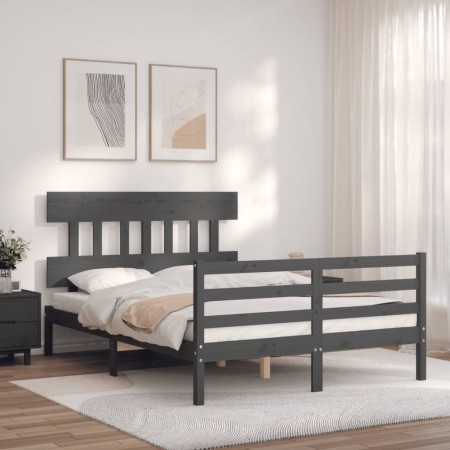 Estructura de cama matrimonio con cabecero madera maciza gris de vidaXL, Camas y somieres - Ref: Foro24-3195128, Precio: 150,...