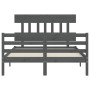 Estructura de cama matrimonio con cabecero madera maciza gris de vidaXL, Camas y somieres - Ref: Foro24-3195128, Precio: 150,...