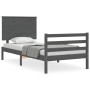 Estructura de cama con cabecero madera maciza gris 90x200 cm de vidaXL, Camas y somieres - Ref: Foro24-3195208, Precio: 105,9...