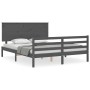 Estructura de cama matrimonio con cabecero madera maciza gris de vidaXL, Camas y somieres - Ref: Foro24-3195228, Precio: 169,...