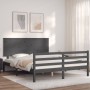 Estructura de cama matrimonio con cabecero madera maciza gris de vidaXL, Camas y somieres - Ref: Foro24-3195228, Precio: 169,...