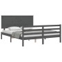 Estructura de cama matrimonio con cabecero madera maciza gris de vidaXL, Camas y somieres - Ref: Foro24-3195228, Precio: 169,...