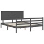 Estructura de cama matrimonio con cabecero madera maciza gris de vidaXL, Camas y somieres - Ref: Foro24-3195228, Precio: 169,...