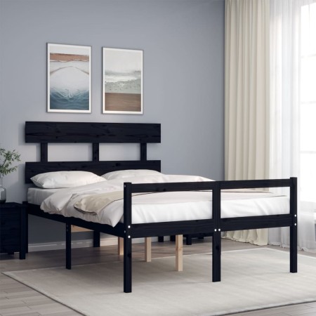 Estructura de cama con cabecero madera maciza negro 140x190 cm de vidaXL, Camas y somieres - Ref: Foro24-3195335, Precio: 145...