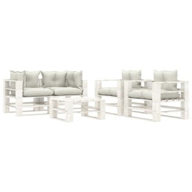 5-piece wooden pallet garden furniture set with beige cushions by vidaXL, Garden sets - Ref: Foro24-3052440, Price: 499,38 €,...