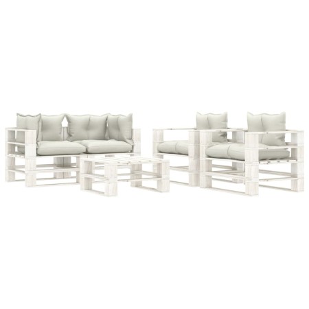 Set muebles de jardín de palets 5 pzas madera con cojines beige de vidaXL, Conjuntos de jardín - Ref: Foro24-3052440, Precio:...