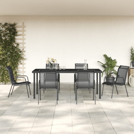 Garden dining set, 7 pieces, black steel and textilene by vidaXL, Garden sets - Ref: Foro24-3200680, Price: 408,88 €, Discoun...