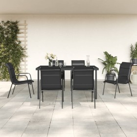 Garten-Essset 7-teilig aus Stahl und schwarzem Textilene von vidaXL, Gartensets - Ref: Foro24-3200699, Preis: 522,99 €, Rabat...