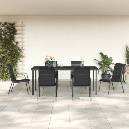 Juego de comedor para jardín 7 piezas acero y textilene negro de vidaXL, Conjuntos de jardín - Ref: Foro24-3200700, Precio: 4...