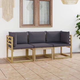 3-seater garden sofa with anthracite gray cushions by vidaXL, Garden sets - Ref: Foro24-3064935, Price: 188,52 €, Discount: %