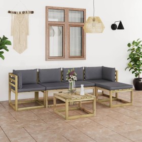 6-piece garden furniture set with impregnated wood cushions by vidaXL, Garden sets - Ref: Foro24-3064948, Price: 353,56 €, Di...